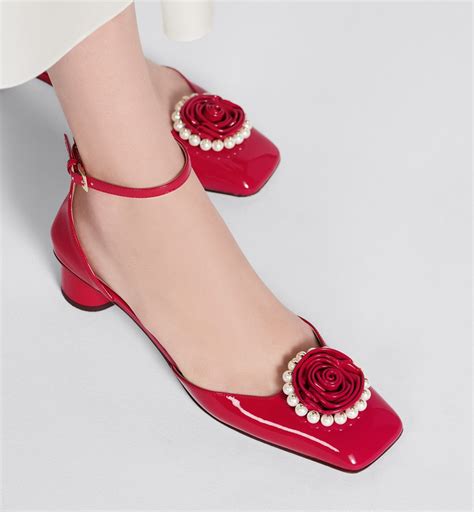 Dior Rose Pump Amaryllis Red Patent Calfskin and White Resin 